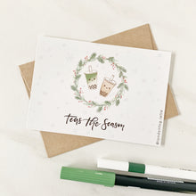 Load image into Gallery viewer, teas the season postcard | boba/bubble tea Christmas postcard