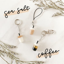 Load image into Gallery viewer, boba keychains dalgona/sea salt series, bubble tea keychain, boba tea drink keychain