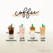 Load image into Gallery viewer, iced coffee keychains, pink drink, macchiato, coffee gift