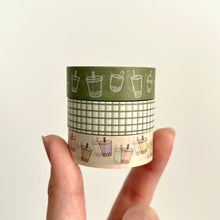 Load image into Gallery viewer, boba washi tape | bubble tea washi tape 10m | matcha pastel grid tape