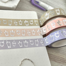 Load image into Gallery viewer, SILVER FOIL boba washi tape | bubble tea washi tape 10m