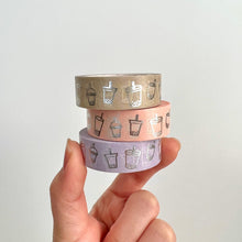 Load image into Gallery viewer, SILVER FOIL boba washi tape | bubble tea washi tape 10m