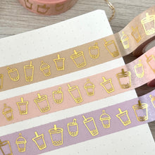 Load image into Gallery viewer, GOLD FOIL boba washi tape | bubble tea washi tape 10m