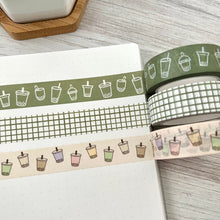 Load image into Gallery viewer, boba washi tape | bubble tea washi tape 10m | matcha pastel grid tape